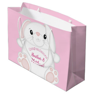 Bunny Rabbit Baby Shower Pink Large Gift Bag