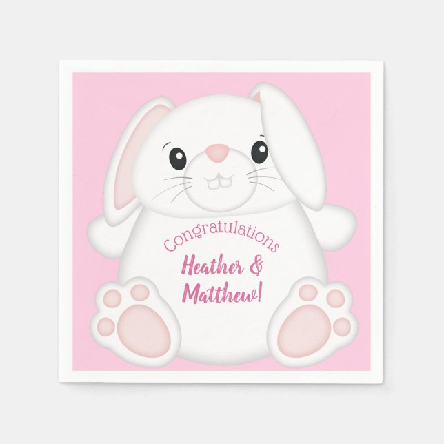 Bunny Rabbit Baby Shower Pink Napkin (Front)