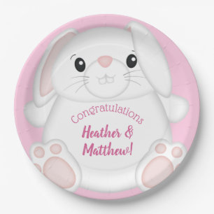 Bunny Rabbit Baby Shower Pink Paper Plate