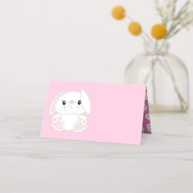 Bunny Rabbit Baby Shower Pink Place Card (Front)