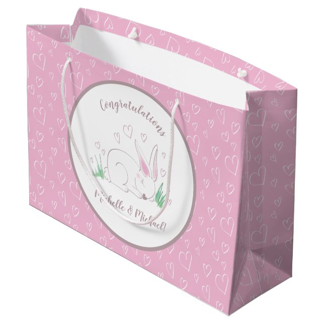 Bunny Rabbit Baby Shower Woodland Animals Large Gift Bag (Back Angled)