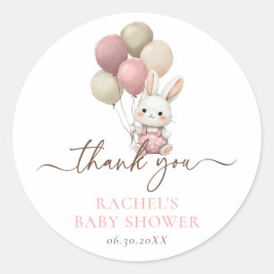 Bunny Rabbit Balloons   Pink Baby Girl Shower Classic Round Sticker
