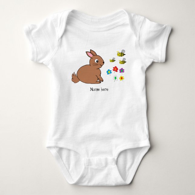 Bunny rabbit, bees and flowers Bodysuit (Front)