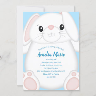 Bunny Rabbit Birthday Party Blue Invitation