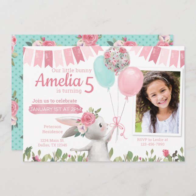 Bunny Rabbit Birthday Party Invitation (Front/Back)