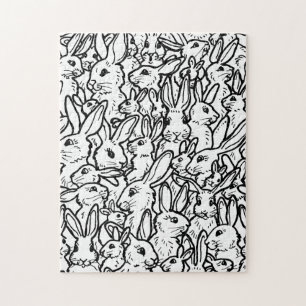 Bunny Rabbit Black & White Drawings Cute Fun Hard Jigsaw Puzzle