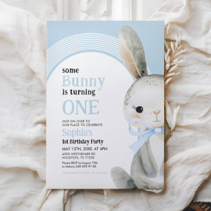  Bunny Rabbit Blue Arch 1st Birthday Boy  Invitation