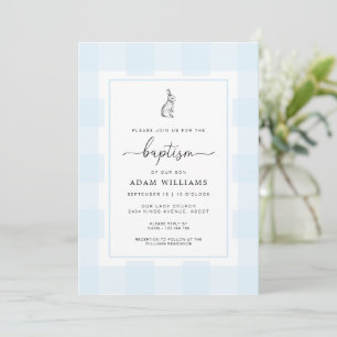 Bunny Rabbit Blue Gingham Baptism Invitation