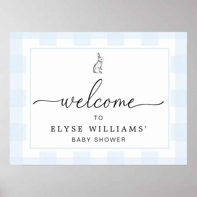 Bunny Rabbit Blue Gingham Welcome Sign (Front)