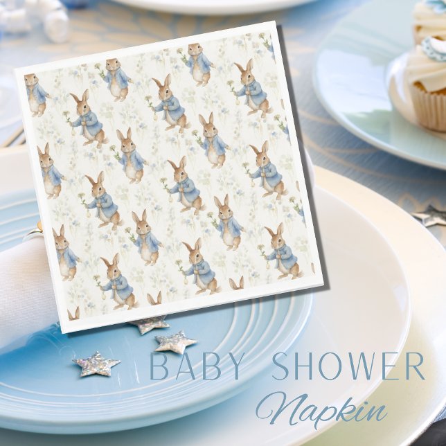 Bunny Rabbit Blue Greenery Baby Shower Napkin (Creator Uploaded)