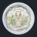Bunny Rabbit Bow Tie Watercolor Boy 1st Birthday Paper Plate<br><div class="desc">"Bunny Rabbit Bow Tie Watercolor Boy 1st Birthday."  Watercolor artwork of a twig wreath with a little boy bunny rabbit wearing a light blue striped bow tie and sitting in a meadow of ferns and wild flowers. Art by internationally acclaimed and licensed artist,  Audrey Jeanne Roberts,  copyright.</div>