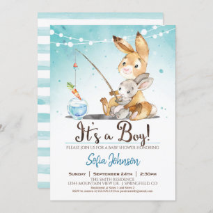 Bunny Rabbit Boy Baby Shower Blue Invitation