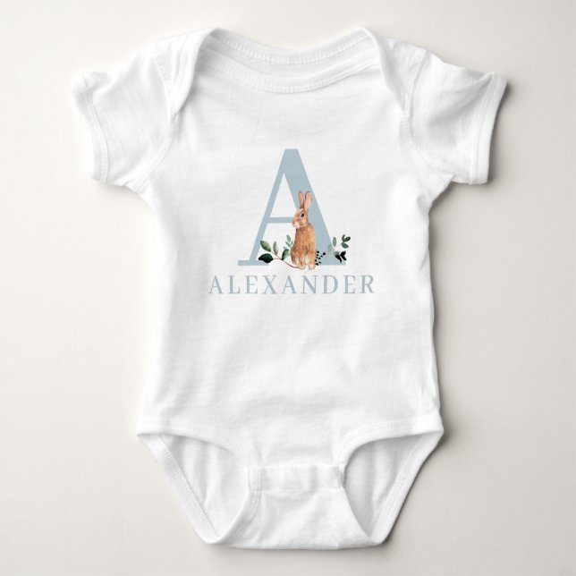 Bunny Rabbit | Boy First Birthday with Name Baby A Bodysuit (Front)