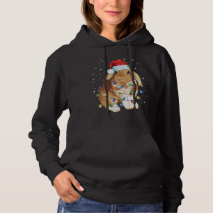 Bunny Rabbit Christmas Lights Santa Hat Funny Xmas Hoodie