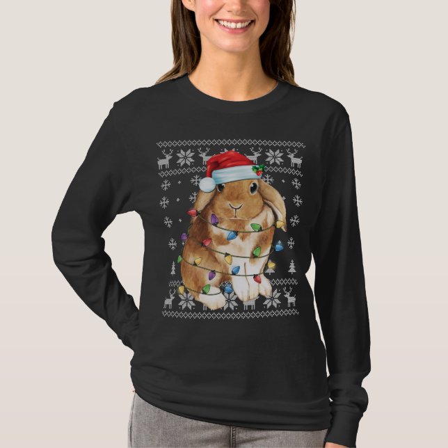 Bunny Rabbit Christmas Ugly Sweater Funny Xmas Tre (Front)