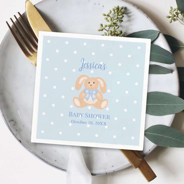 Bunny Rabbit Classic Polka Dots Boy Baby Shower Napkin (Creator Uploaded)