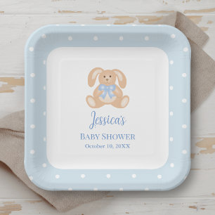 Bunny Rabbit Classic Polka Dots Boy Baby Shower Paper Plate