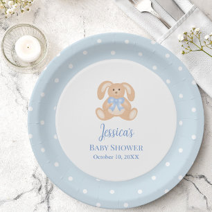 Bunny Rabbit Classic Polka Dots Boy Baby Shower Paper Plate