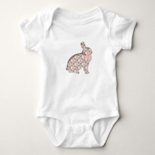 Bunny Rabbit Collage Decoupage Pink Flowers Easter Baby Bodysuit