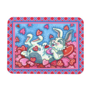 BUNNY RABBIT & COLORFUL HEARTS RAINING VALENTINES MAGNET