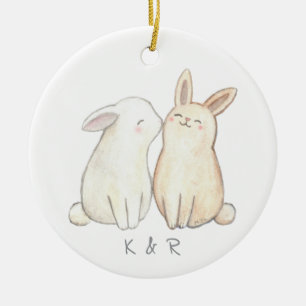 Bunny Rabbit Cute Couple First Christmas together  Ceramic Tree Decoration