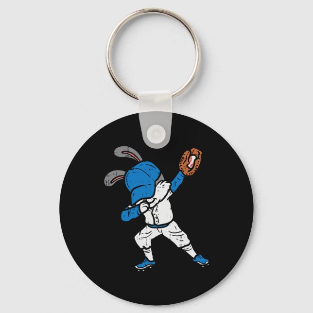 Bunny Rabbit Dab Baseball Easter Sport Pitcher Boy Key Ring (Front)