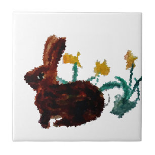 Bunny Rabbit Daffodil Art Spring Tile
