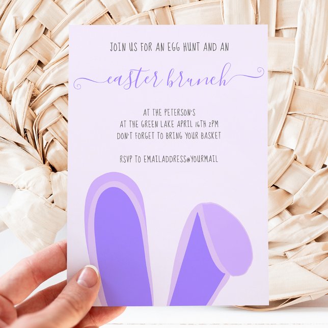 Bunny rabbit ears purple easter brunch egg hunt invitation (Creator Uploaded)