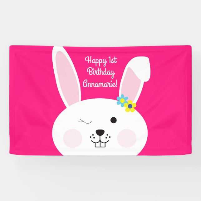 Bunny Rabbit Easter Spring Birthday Party Banner (Horizontal)