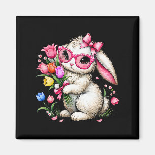 Bunny Rabbit Easter Tulip Spring Flowers Floral Wo Magnet