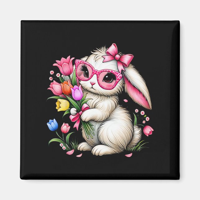 Bunny Rabbit Easter Tulip Spring Flowers Floral Wo Magnet (Front)
