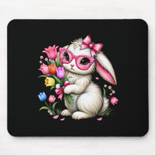 Bunny Rabbit Easter Tulip Spring Flowers Floral Wo Mouse Pad