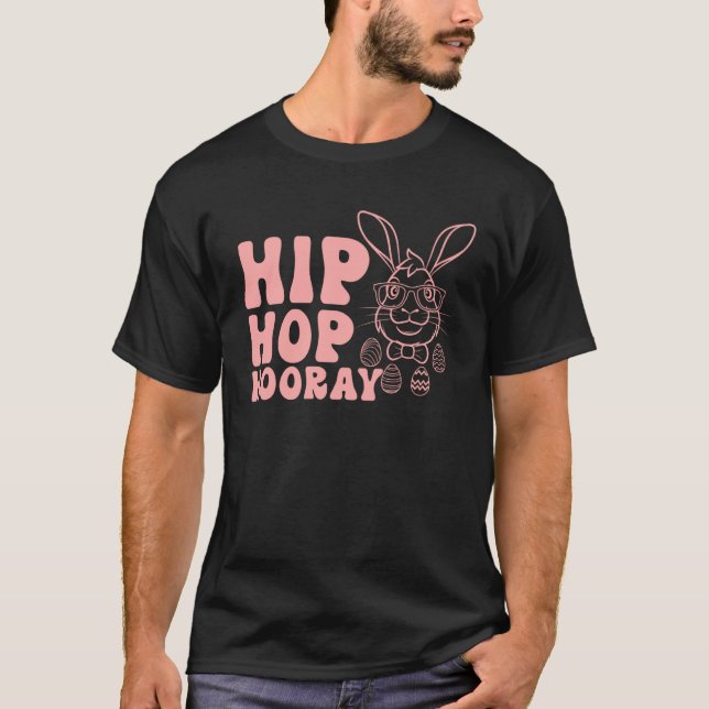 Bunny Rabbit Eggs Hunting Happy Easter Day Hip Hop T-Shirt (Front)