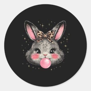 Bunny Rabbit Face Leopard Coquette Bow Easter Day Classic Round Sticker