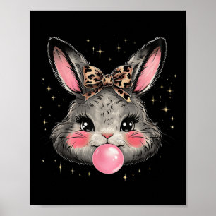 Bunny Rabbit Face Leopard Coquette Bow Easter Day Poster