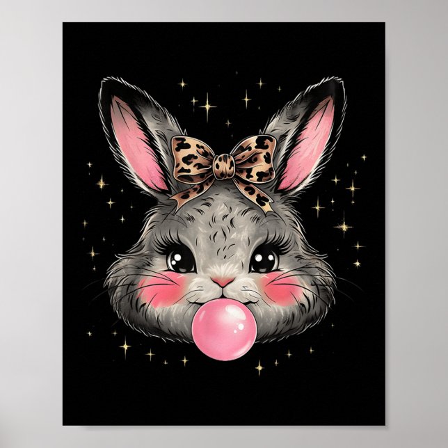 Bunny Rabbit Face Leopard Coquette Bow Easter Day  Poster (Front)