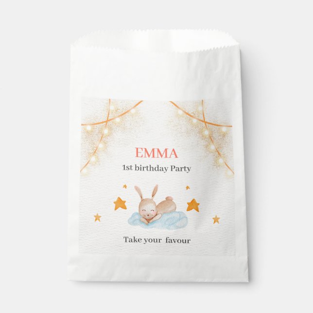 Bunny rabbit first birthday party favour bag  (Front)