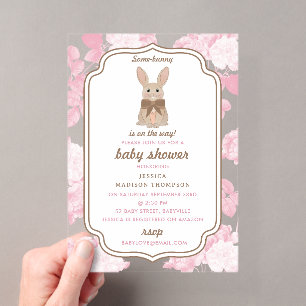 Bunny Rabbit Floral Coquette Bow Girl Baby Shower Acrylic Invitations