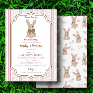 Bunny Rabbit Floral Coquette Bow Girl Baby Shower Invitation