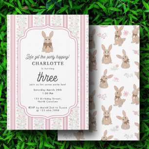 Bunny Rabbit Floral Coquette Bow Girl Birthday Invitation