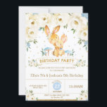 Bunny Rabbit Floral Joint Birthday Sister Brother Invitation<br><div class="desc">Personalise this whimsical Ivory Blue Floral Bunny Rabbit Joint Birthday Invitation with your party details easily and quickly, simply press the customise it button to further re-arrange and format the style and placement of the text.  This whimsical collection features beautiful ivory and blue watercolor floral and two cute watercolor bunnies....</div>