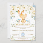 Bunny Rabbit Floral Joint Birthday Sister Brother Invitation<br><div class="desc">Personalise this whimsical Ivory Blue Floral Bunny Rabbit Joint Birthday Invitation with your party details easily and quickly, simply press the customise it button to further re-arrange and format the style and placement of the text.  This whimsical collection features beautiful ivory and blue watercolor floral and two cute watercolor bunnies....</div>