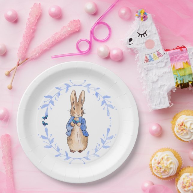 Bunny rabbit floral leafy wreath paper plate (Party)