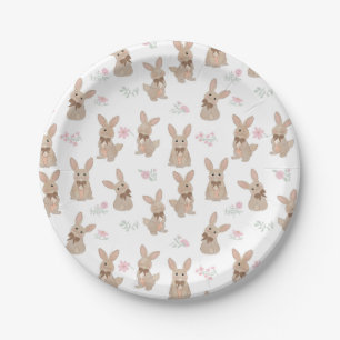 Bunny Rabbit Floral Wildflowers Coquette Bow Paper Plate