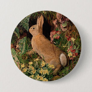 Bunny rabbit flowers ferns vintage woodland spring 7.5 cm round badge