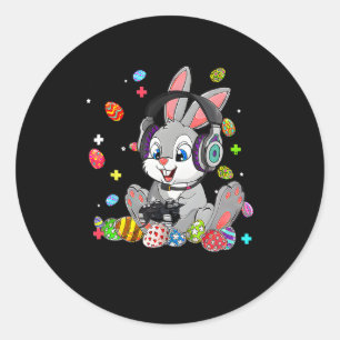Bunny Rabbit Gaming Happy Easter Day Gamer Boy Gir Classic Round Sticker