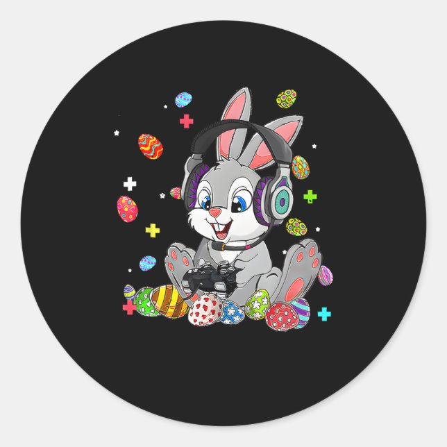 Bunny Rabbit Gaming Happy Easter Day Gamer Boy Gir Classic Round Sticker (Front)