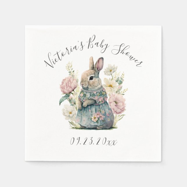 Bunny Rabbit Girl Baby Shower Napkin (Front)