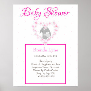 Bunny Rabbit Girl Pink Baby Shower invitation Poster