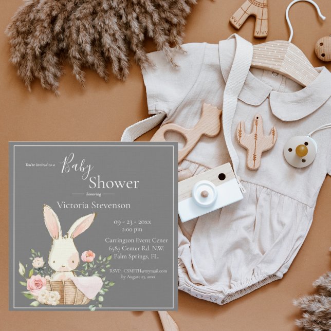 Bunny Rabbit Gray Baby Shower Invitation (Creator Uploaded)